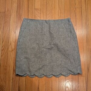 Gray Scalloped Wool Blend Work Skirt